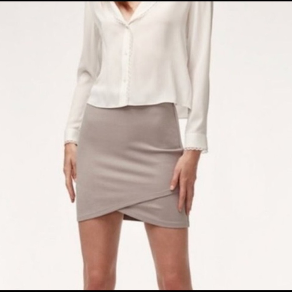 Aritzia Beige Taupe Wrap-Front Pencil Skirt